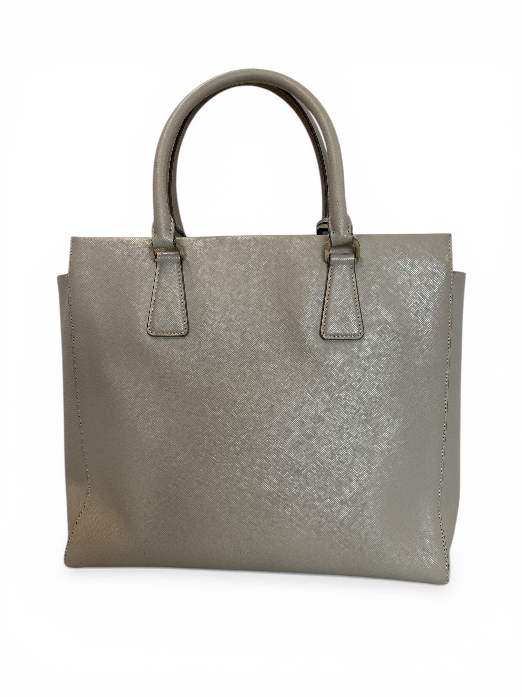 Prada Grey Saffiano Lux Leather Tote with Extra Strap and Dust Bag