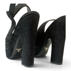 Prada Black Pleated Suede Platform Sandals – Size 37