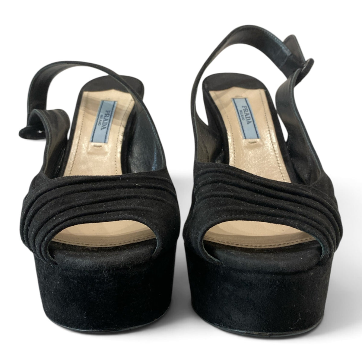 Prada Black Pleated Suede Platform Sandals – Size 37