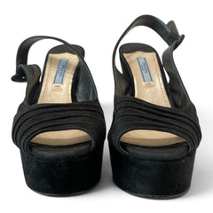 Prada Black Pleated Suede Platform Sandals – Size 37