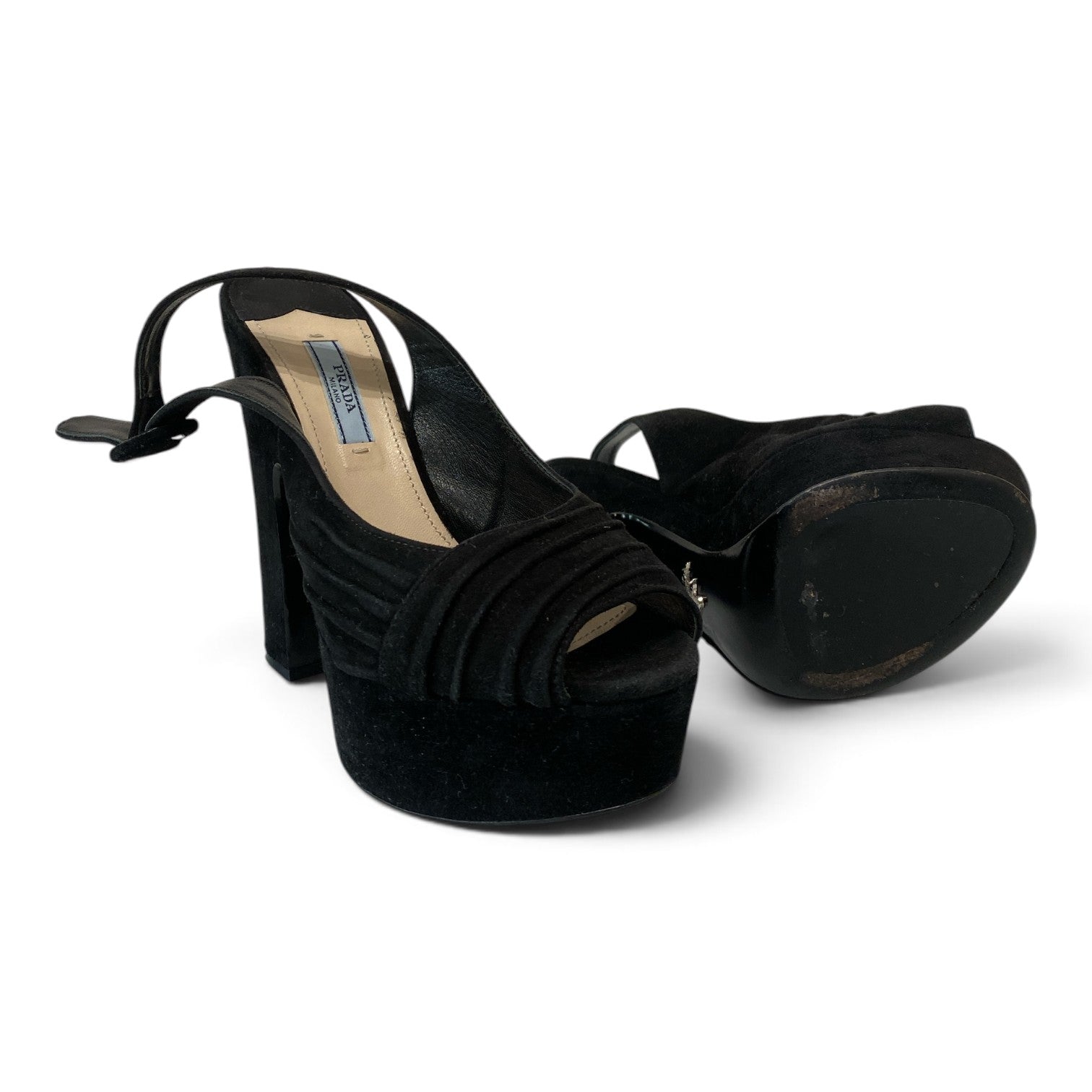 Prada Black Pleated Suede Platform Sandals – Size 37