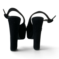 Prada Black Pleated Suede Platform Sandals – Size 37