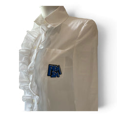 Prada Contrast-Ruffle Cotton Button-Down Shirt – White – Size 38