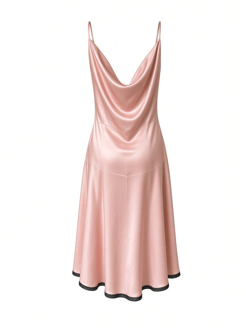 Prada Satin Slip Midi Dress – Pink & Black – Size 44