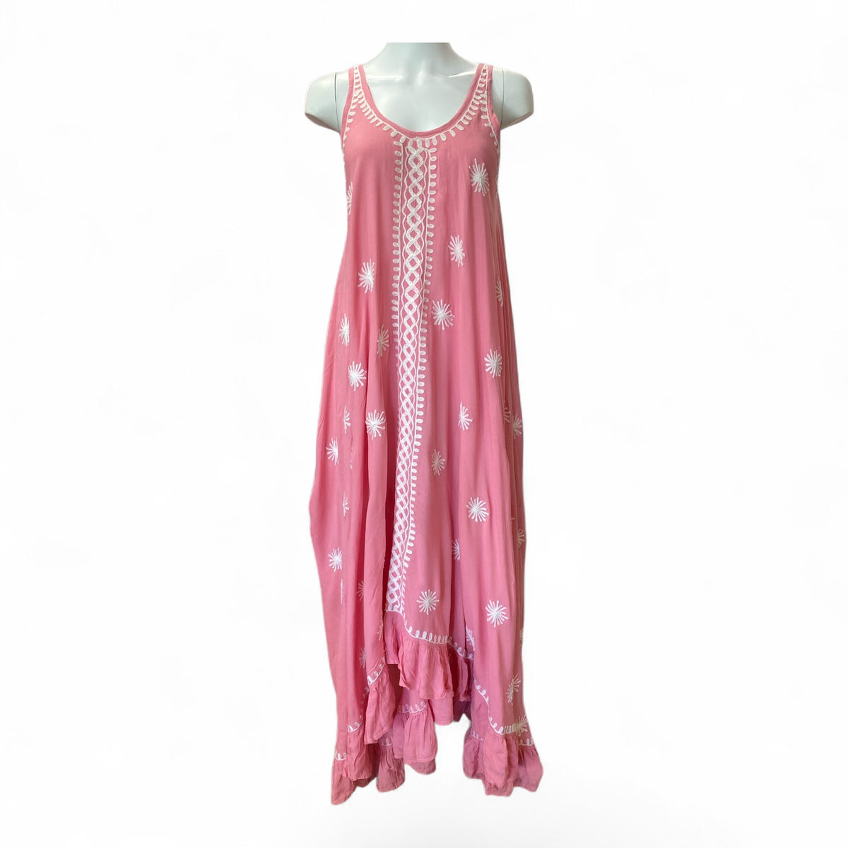 Pranella Embroidered Maxi Dress – Pink & White – Size S/M