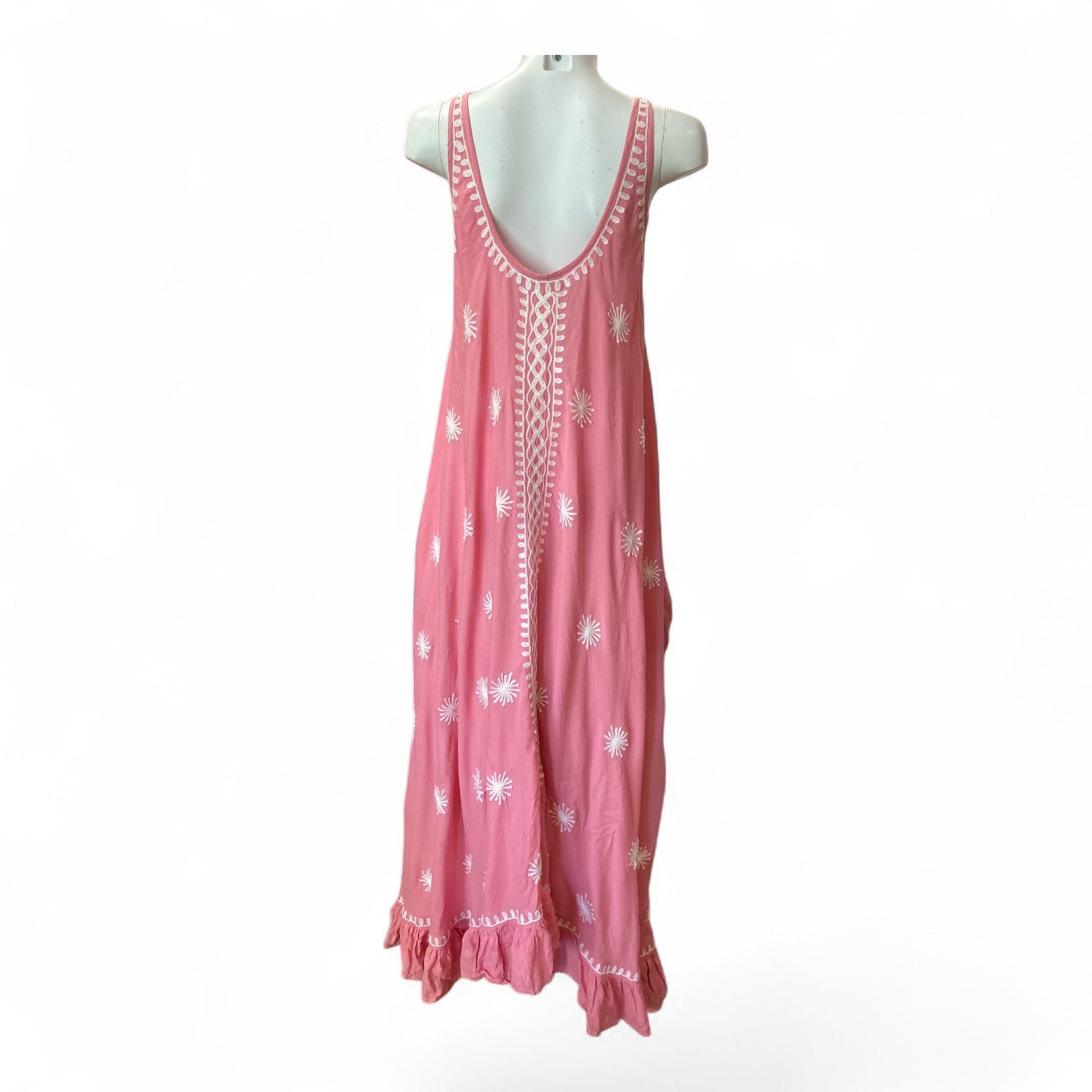 Pranella Embroidered Maxi Dress – Pink & White – Size S/M