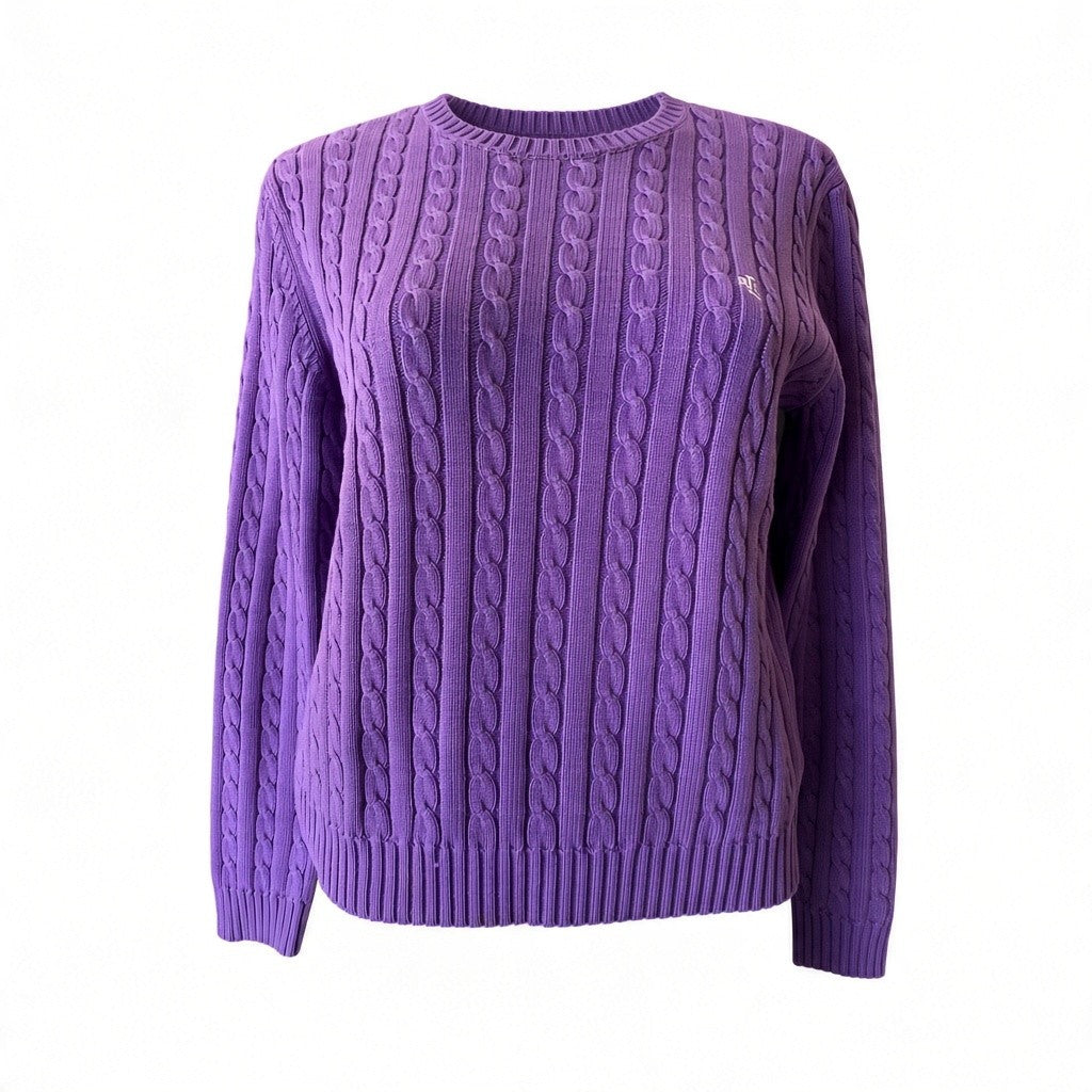 Ralph Lauren Purple Cable-Knit Crewneck Sweater – Size M