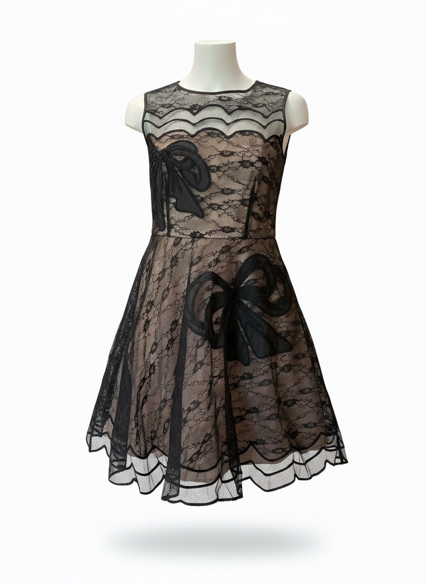 Red Valentino Lace Cocktail Dress with Bow Appliqué – Black – Size 42