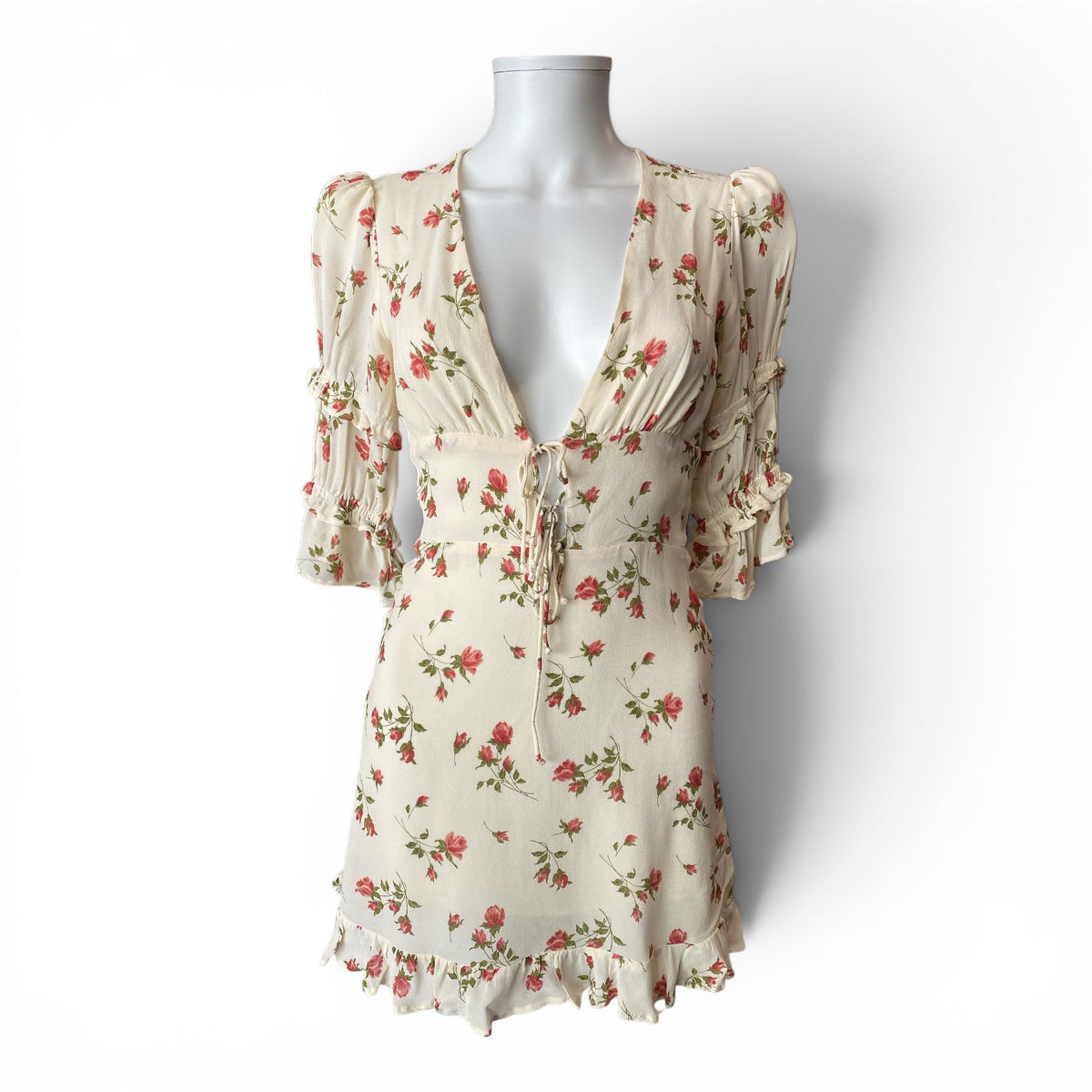 Reformation Alaina Floral Mini Dress – Ivory Rose Print