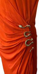 Roberto Cavalli Draped Snake Detail Maxi Dress – Burnt Orange – Size IT 48