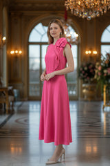 Roland Mouret Floral-Appliqué Cady Midi Dress – Fuchsia
