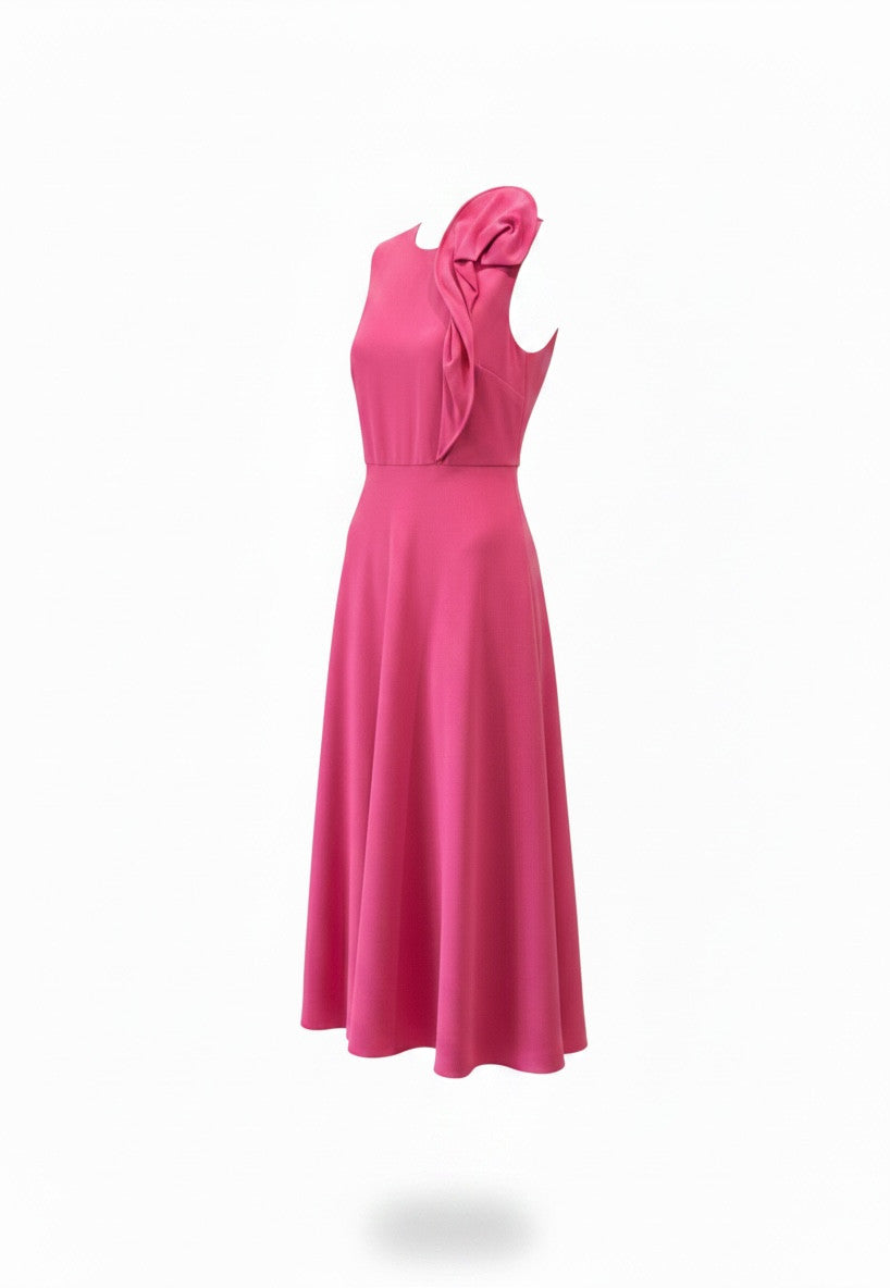 Roland Mouret Floral-Appliqué Cady Midi Dress – Fuchsia