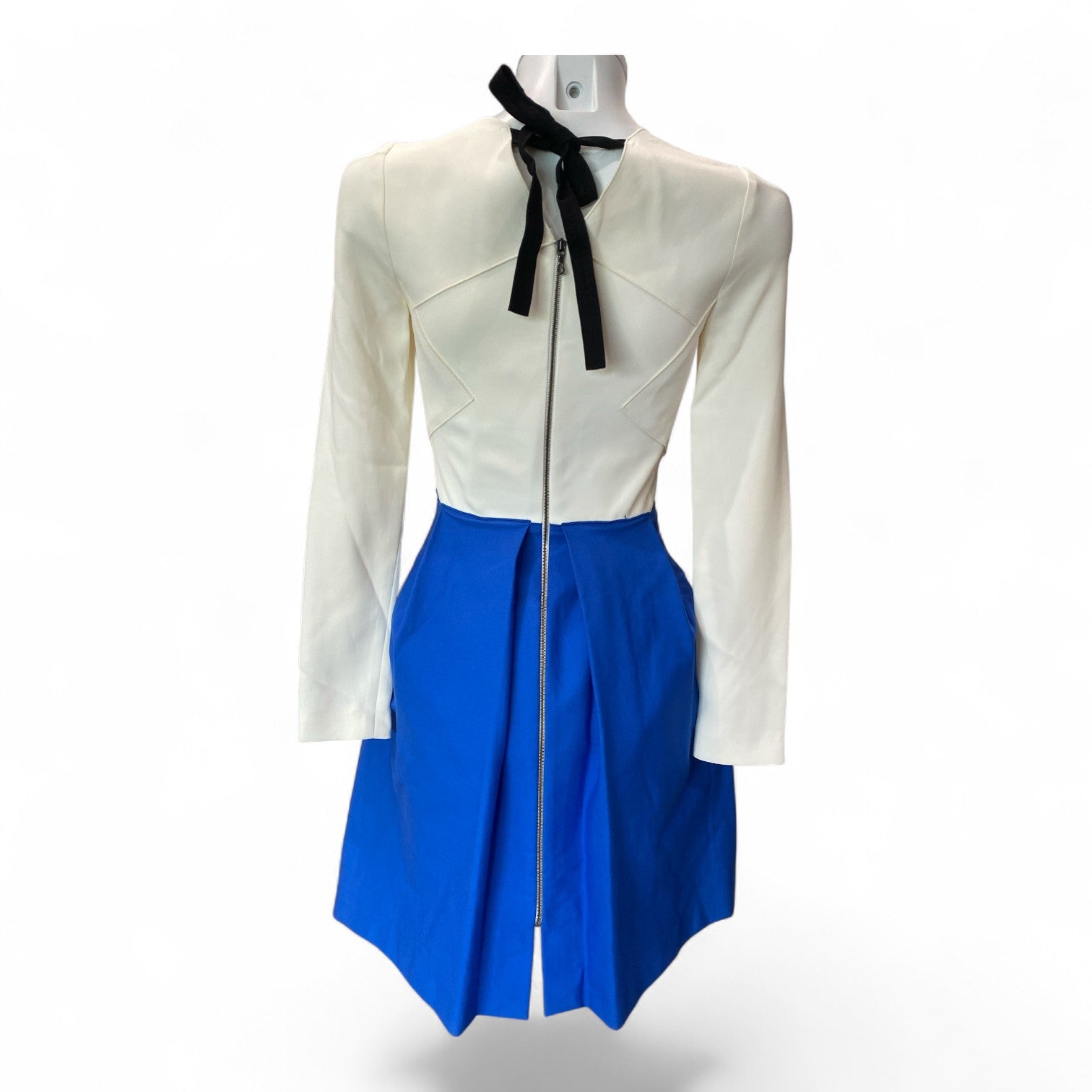 Roland Mouret Two-Tone Pleated Mini Dress – White & Royal Blue – US Size 4