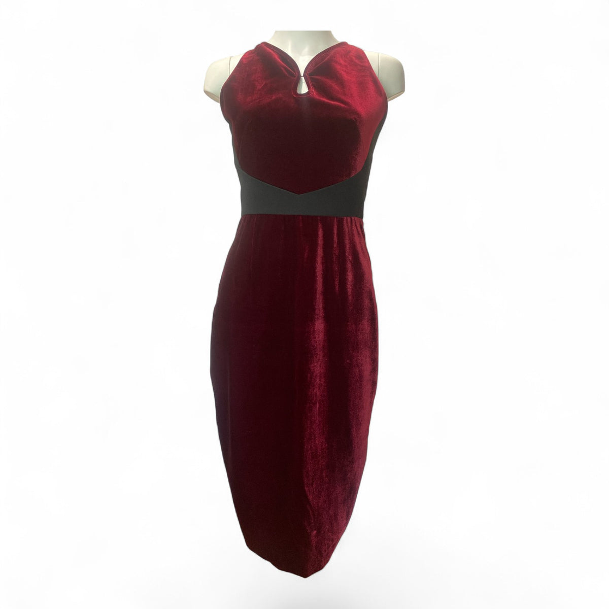 Roland Mouret Burgundy & Black Velvet Midi Dress – UK 10