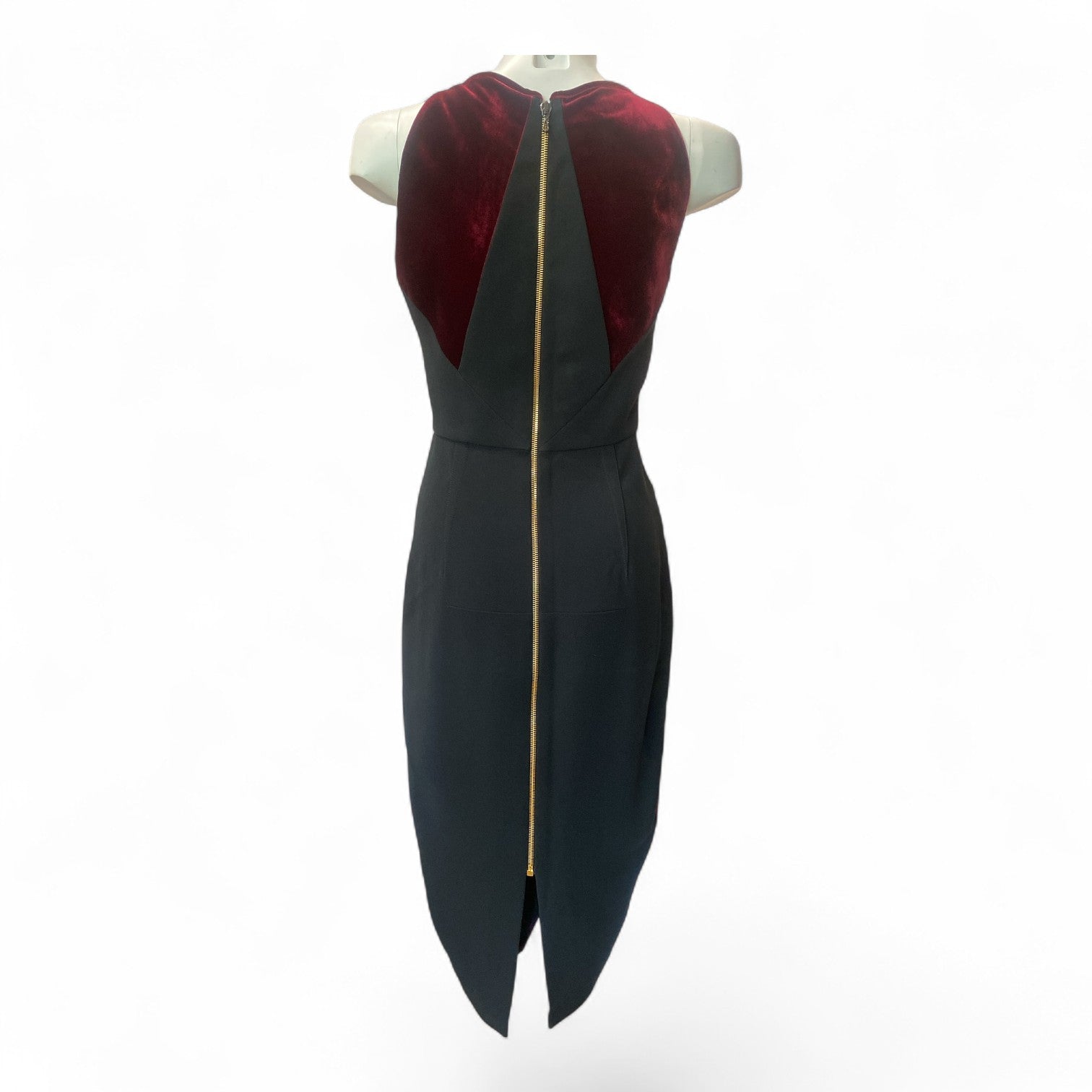 Roland Mouret Burgundy & Black Velvet Midi Dress – UK 10