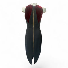 Roland Mouret Burgundy & Black Velvet Midi Dress – UK 10