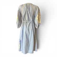 Rose & Rose Embroidered Linen Dress with Belt – Light Blue – Size M