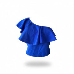 Rose One Shoulder Ruffle Crop Top Blue – Size 36