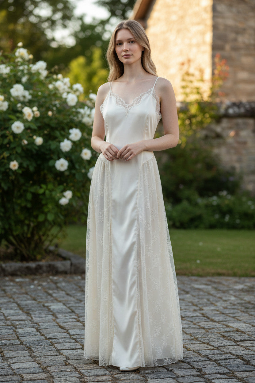 Rotate Birger Christensen Lace-Trim Satin Maxi Dress – Size 38