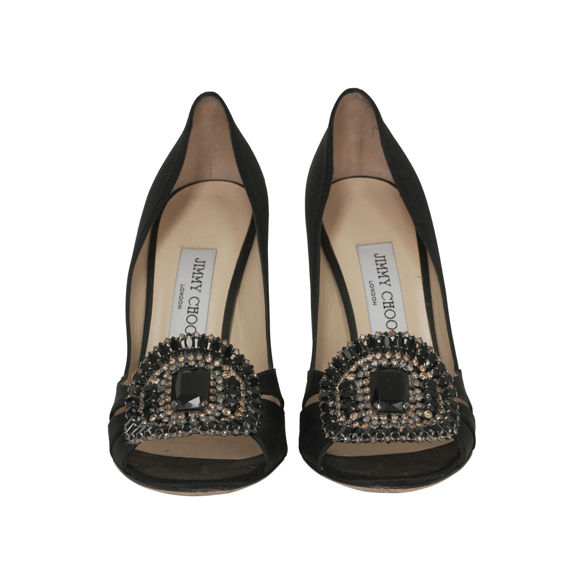 Jimmy Choo Black Satin Peep Toe Pumps