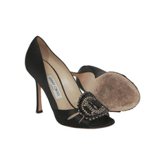 Jimmy Choo Black Satin Peep Toe Pumps