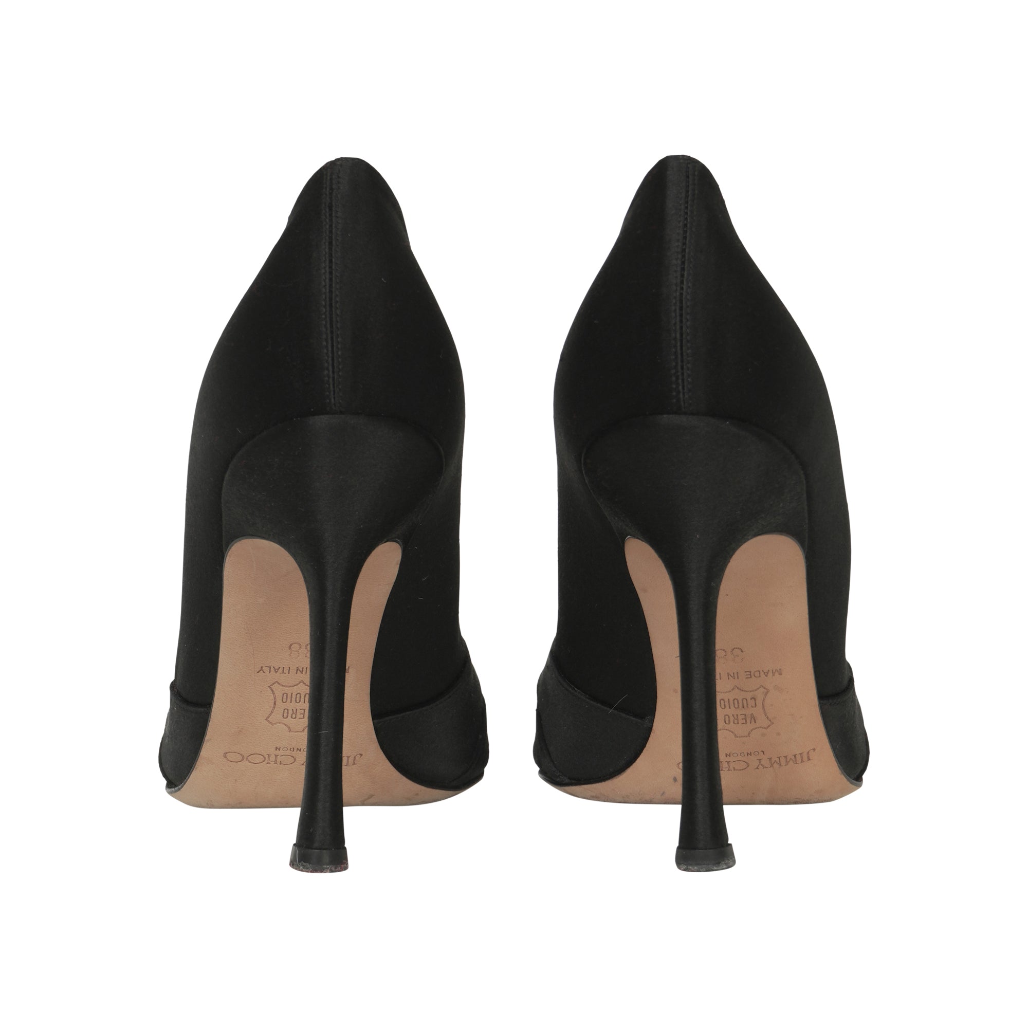 Jimmy Choo Black Satin Peep Toe Pumps