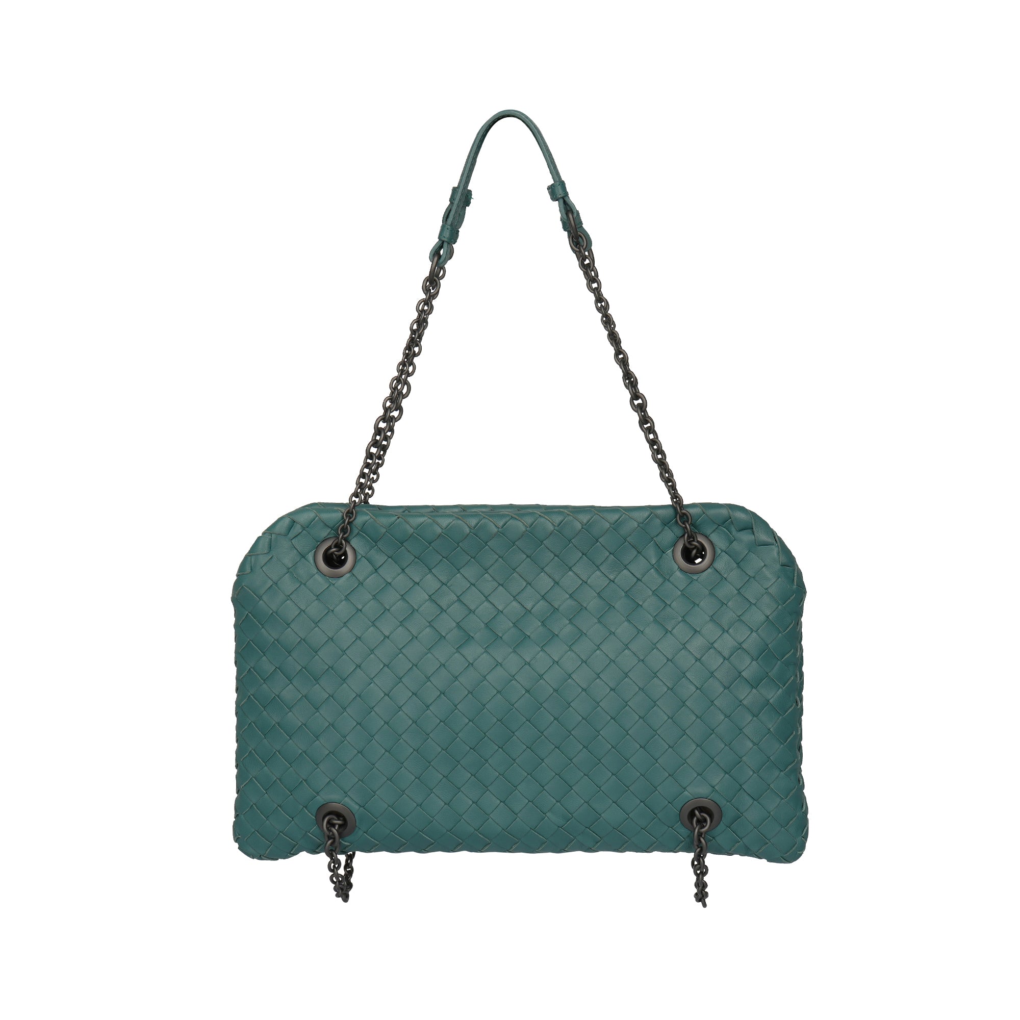 Bottega Veneta Teal Inrecciato Triple Compartment Shoulder Bag