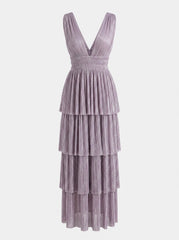 Sabina Musayev Metallic Pleated Dress Lavender – No Size Tag