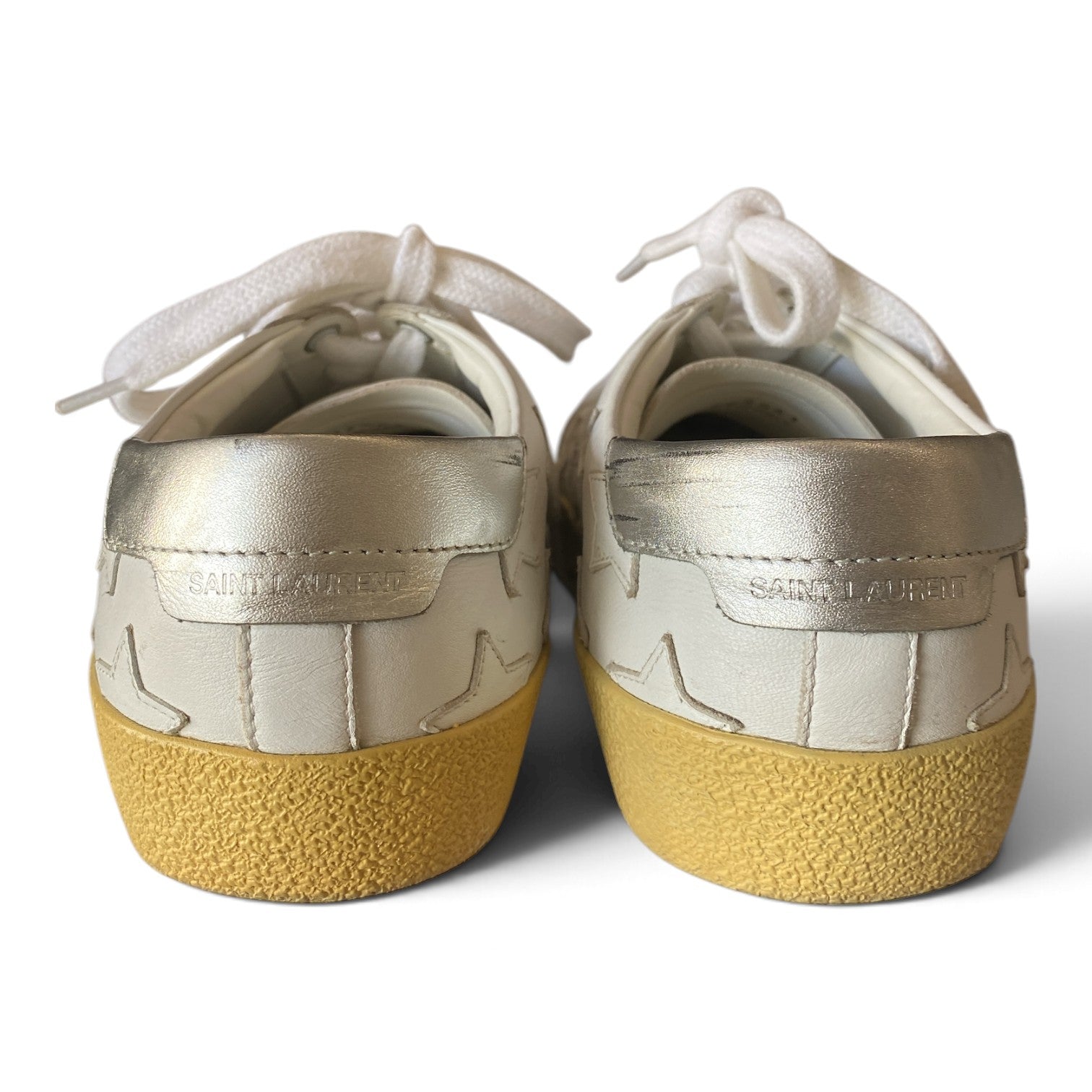 Saint Laurent Court Classic SL/06 Embossed Star Leather Sneakers – White – Size 37.5