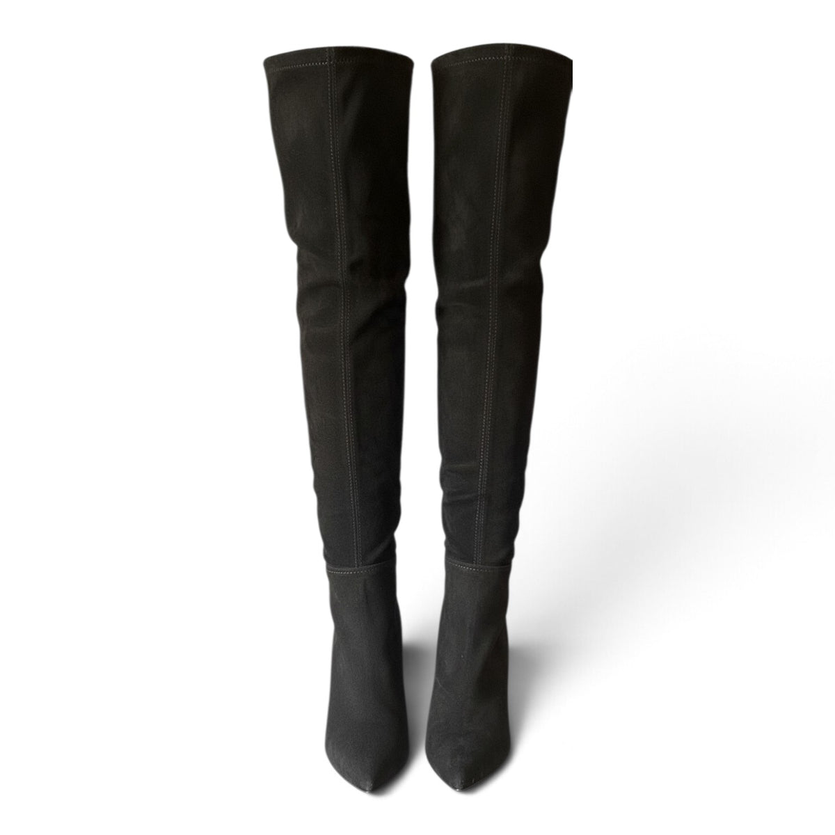 Saint Laurent Niki Black Suede Knee-High Boots with Sculpted Cone Heel – Size 38.5
