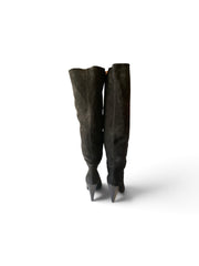 Saint Laurent Niki Black Suede Knee-High Boots with Sculpted Cone Heel – Size 38.5