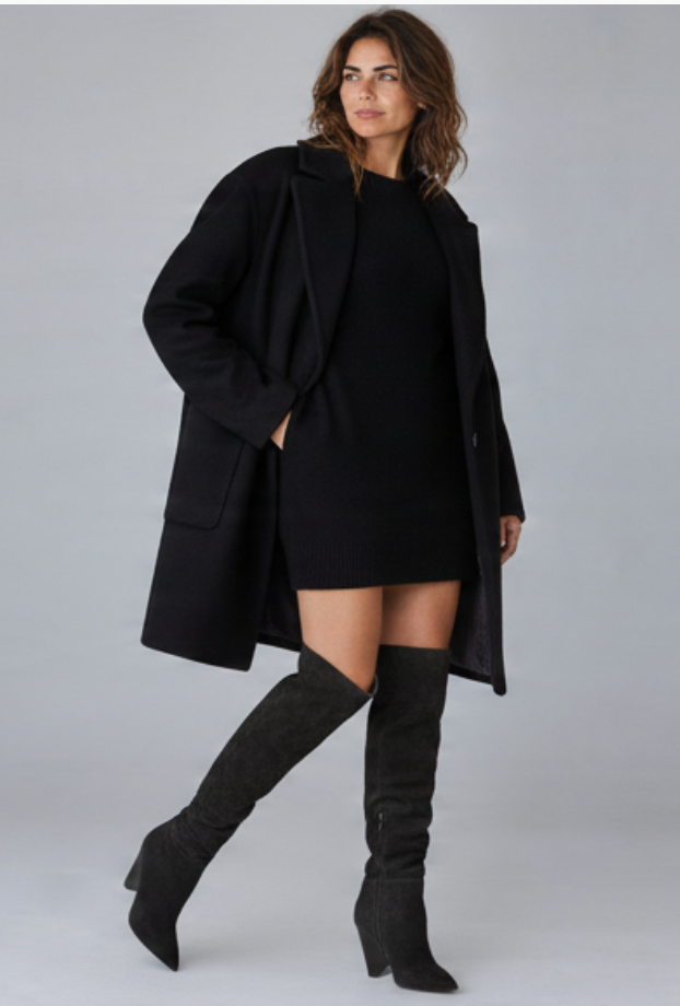 Saint Laurent Niki Black Suede Knee-High Boots with Sculpted Cone Heel – Size 38.5