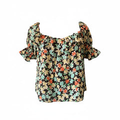 Saint Laurent Floral Silk Ruffle Blouse Black Multicolor – Size 38