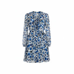 Saloni Tilly Blue Floral Silk Mini Dress with Sheer Overlay – Size US 4