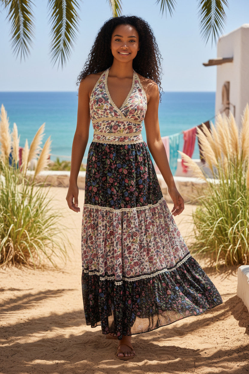 Salt & Soul Mixed Floral Tiered Maxi Dress - Size Small