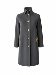 Salvatore Ferragamo Navy Blue Wool Coat with Leather Trim – Size XS