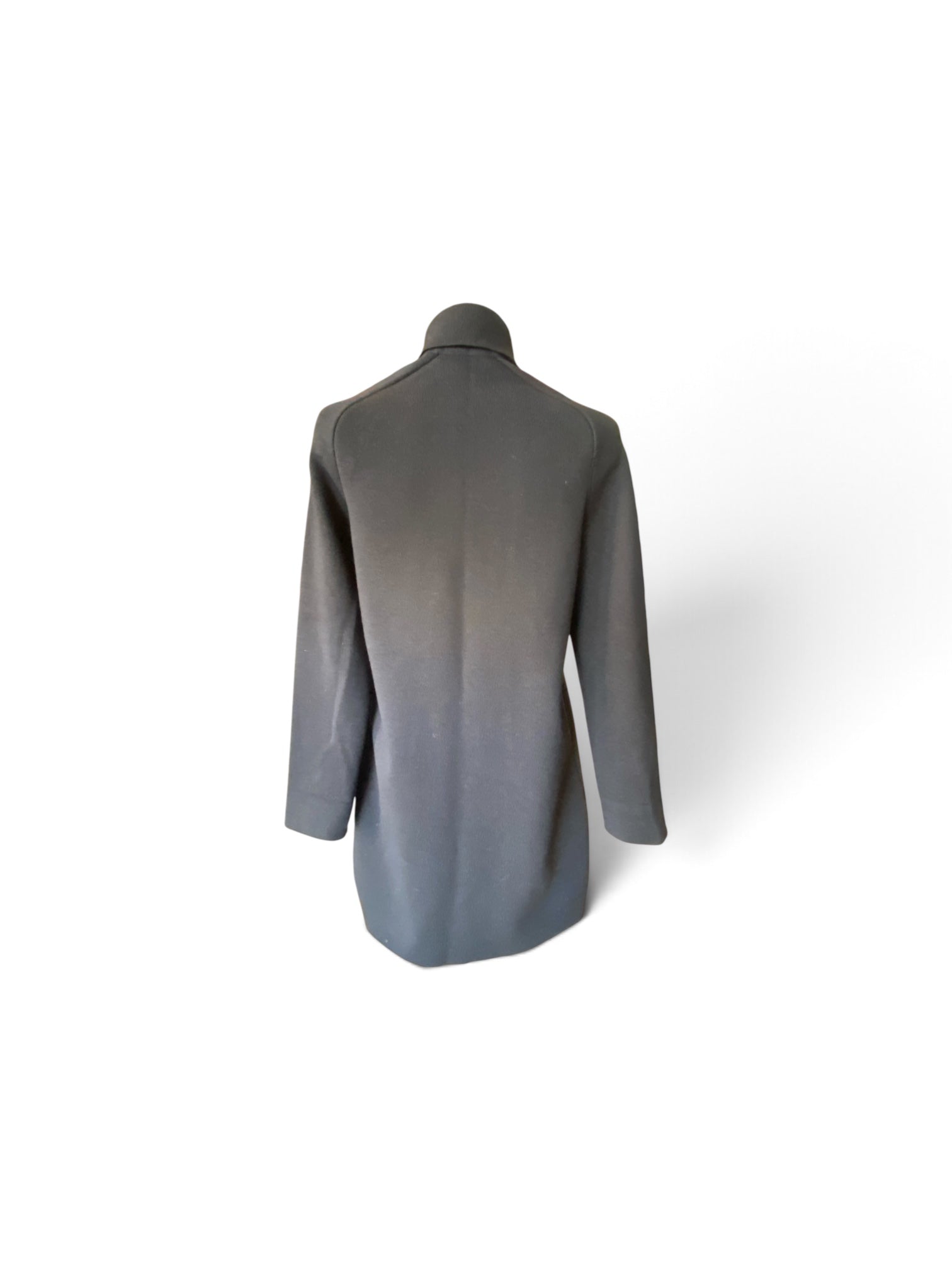 Salvatore Ferragamo Navy Blue Wool Coat with Leather Trim – Size XS