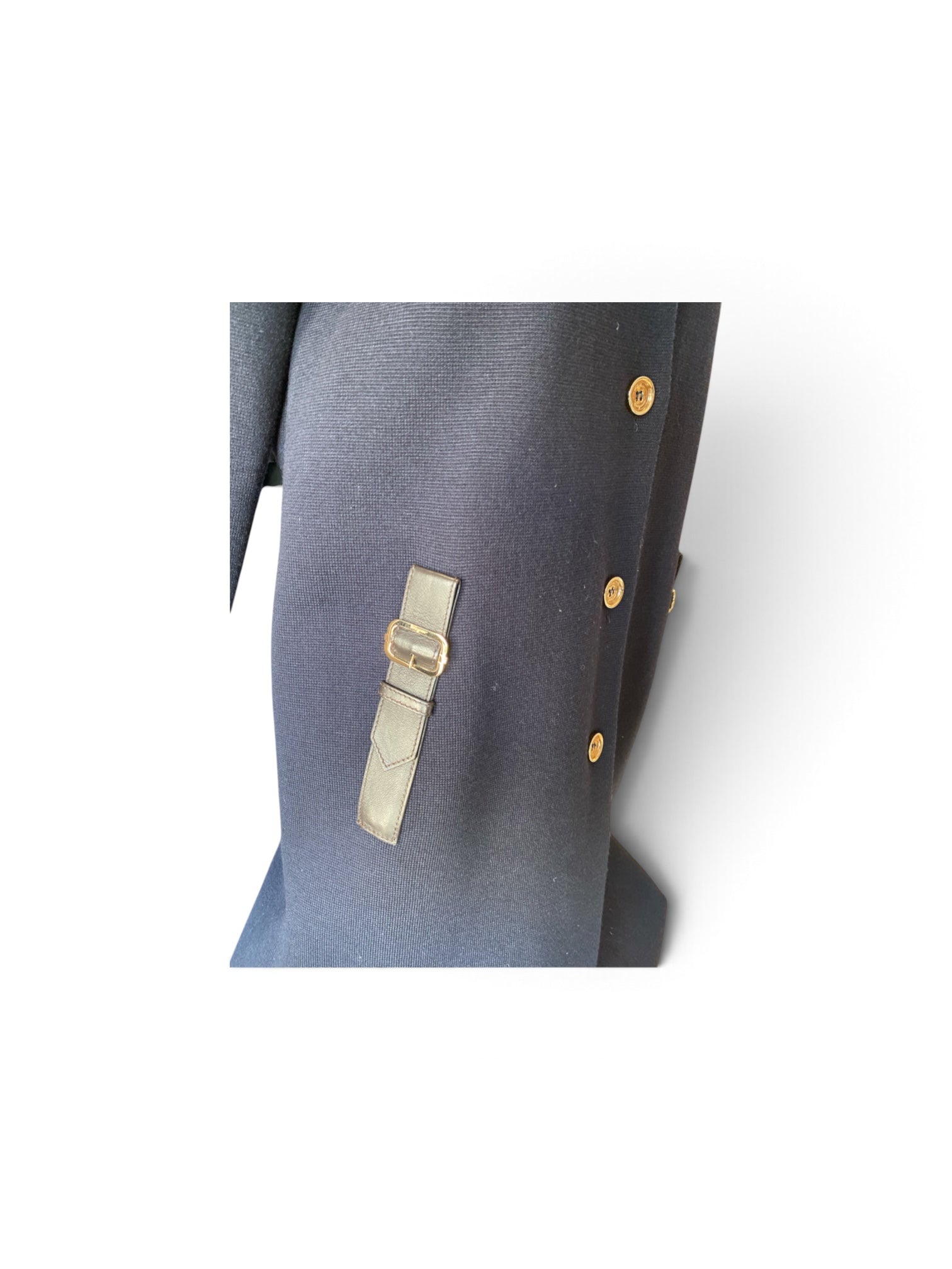 Salvatore Ferragamo Navy Blue Wool Coat with Leather Trim – Size XS