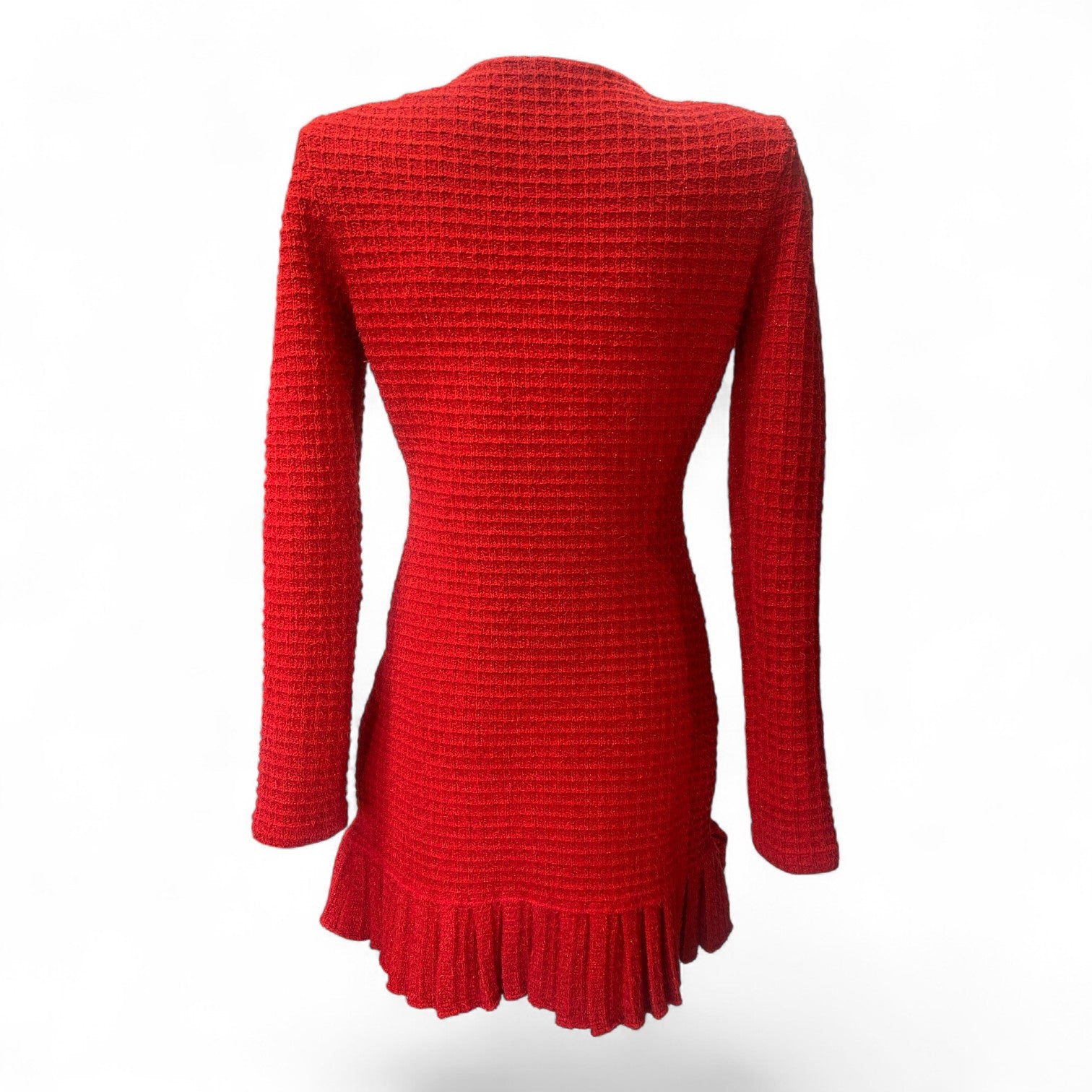 Self-Portrait Bow-Detailed Knit Mini Dress – Red & Black – Size Medium