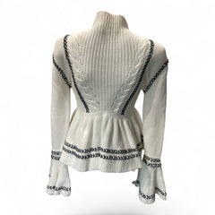 Self-Portrait Whipstitched Peplum Jumper – White & Black – Size Medium