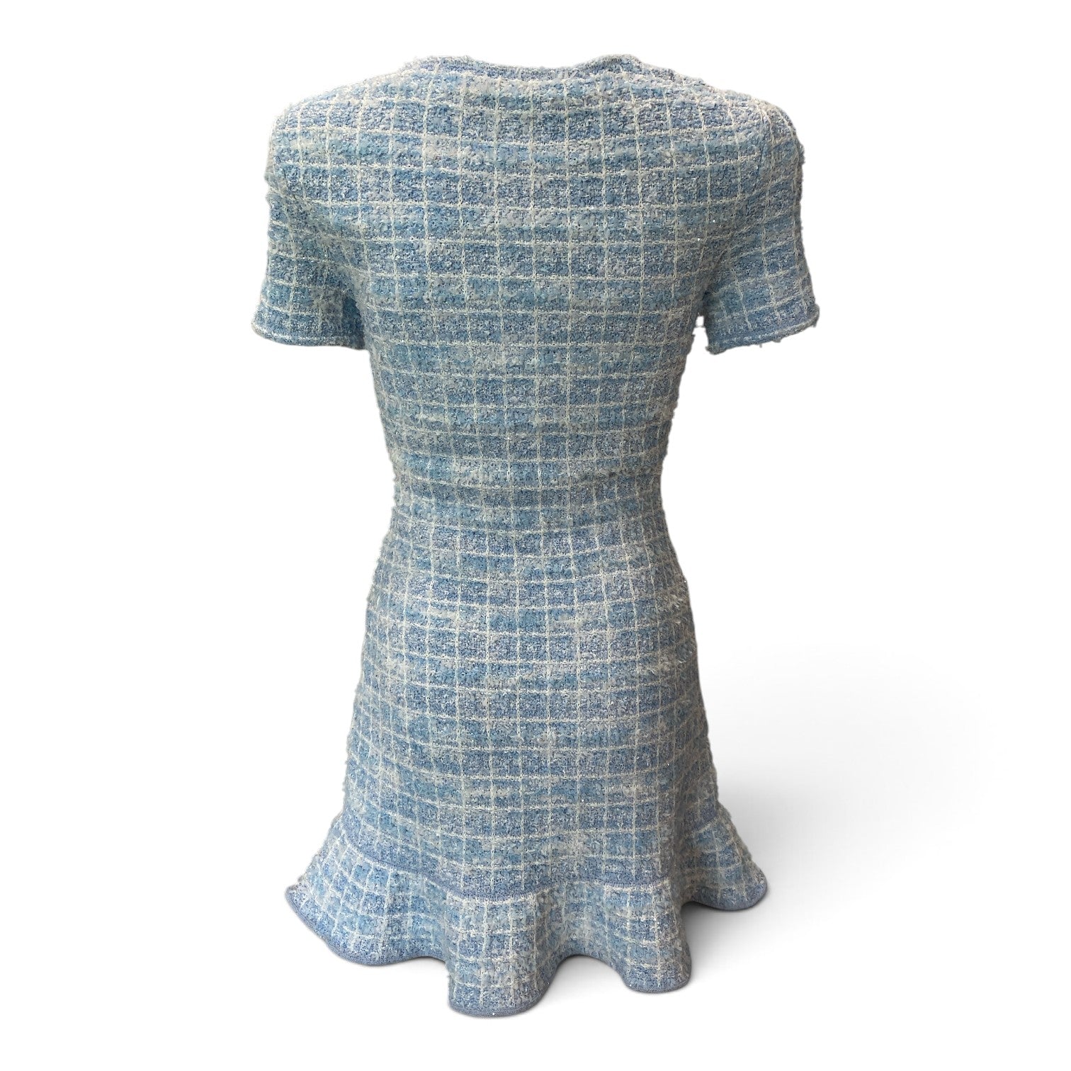 Self-Portrait Light Blue Tweed Bow Mini Dress – Size Small