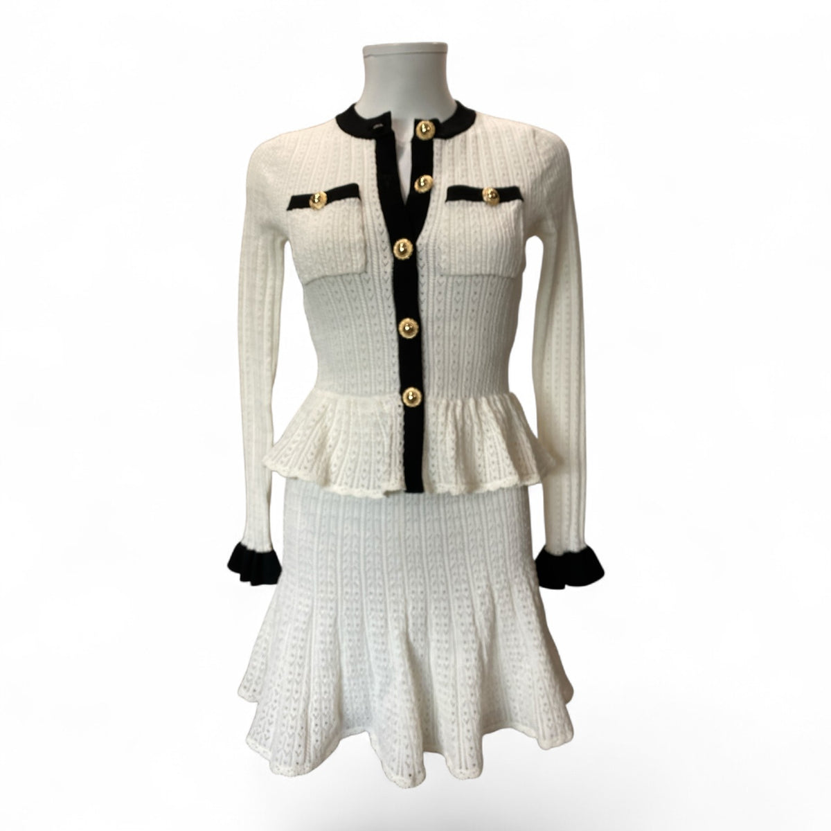 Self-Portrait Contrast Knit Peplum Set – Size XS