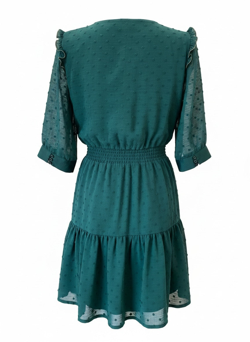 Sessùn Green Swiss Dot Mini Dress – French Bohemian Romantic Dress – Size Small