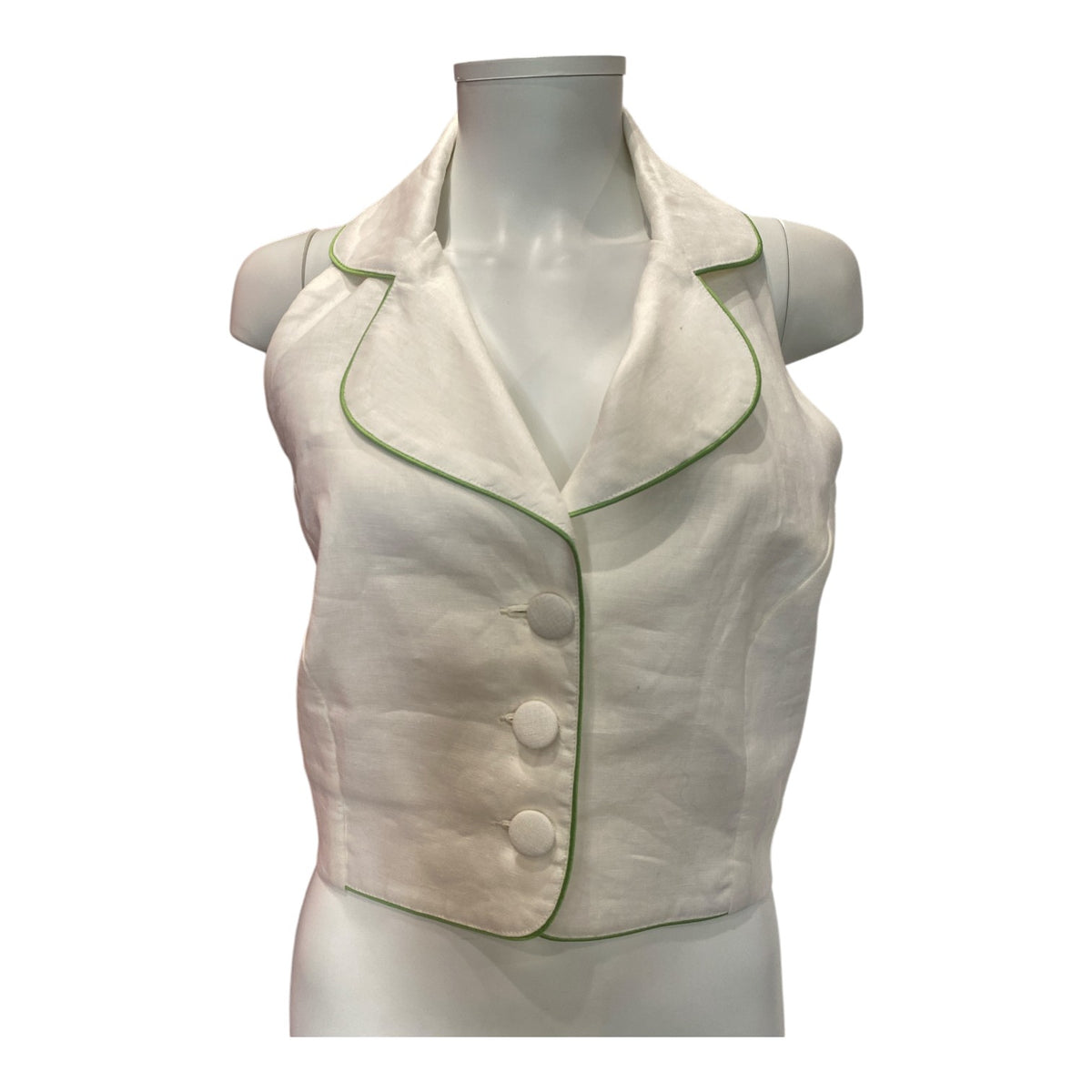 Stefania Vaidani White Vest with Green Trim – Medium