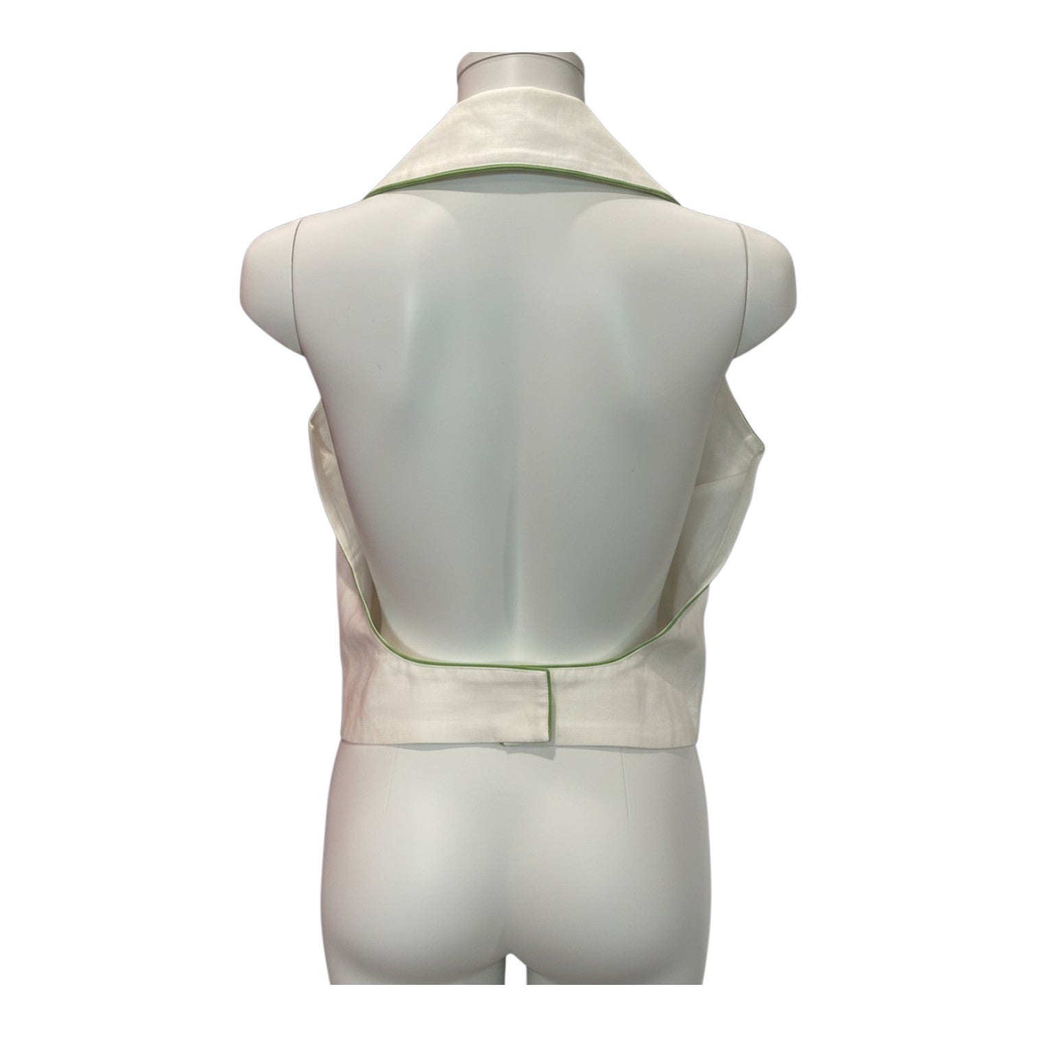 Stefania Vaidani White Vest with Green Trim – Medium