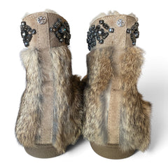 Tory Burch Curran Lambskin & Rabbit Fur Embellished Ankle Boots – Size 37