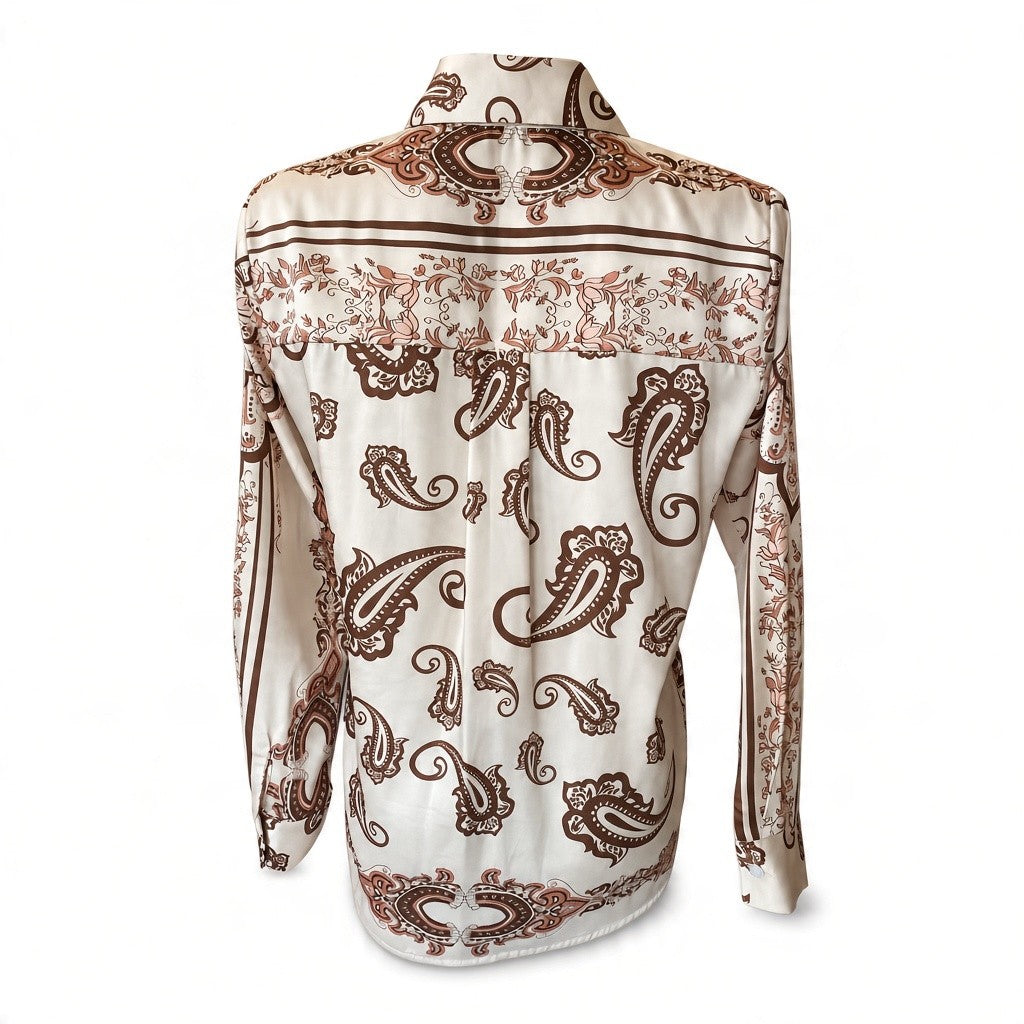Twenty 29 Beige & Brown Ornate Print Long-Sleeve Blouse – Size S