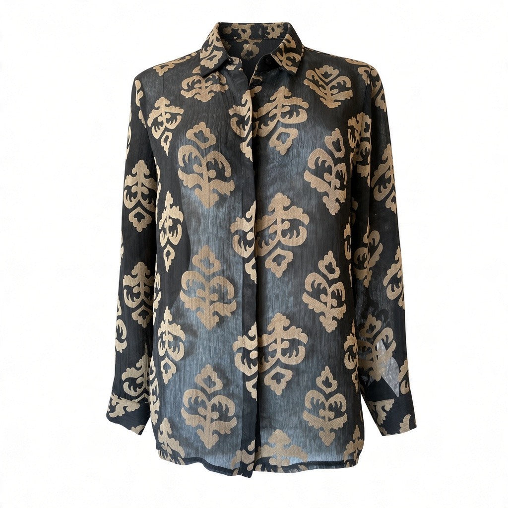 Twenty 29 Black & Beige Sheer Printed Blouse – Size S