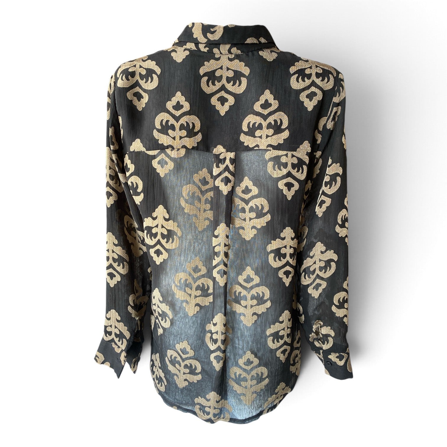 Twenty 29 Black & Beige Sheer Printed Blouse – Size S