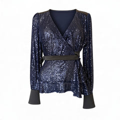 Twenty 29 Navy Blue Sequin Wrap Blouse – Size S